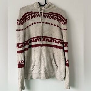 Hollister Cream Crewneck Hoodie Sweater with Burgundy Stripes